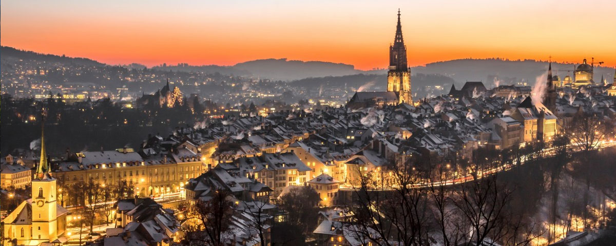 Bern sunset cityscape. Credit: Bern Tourism