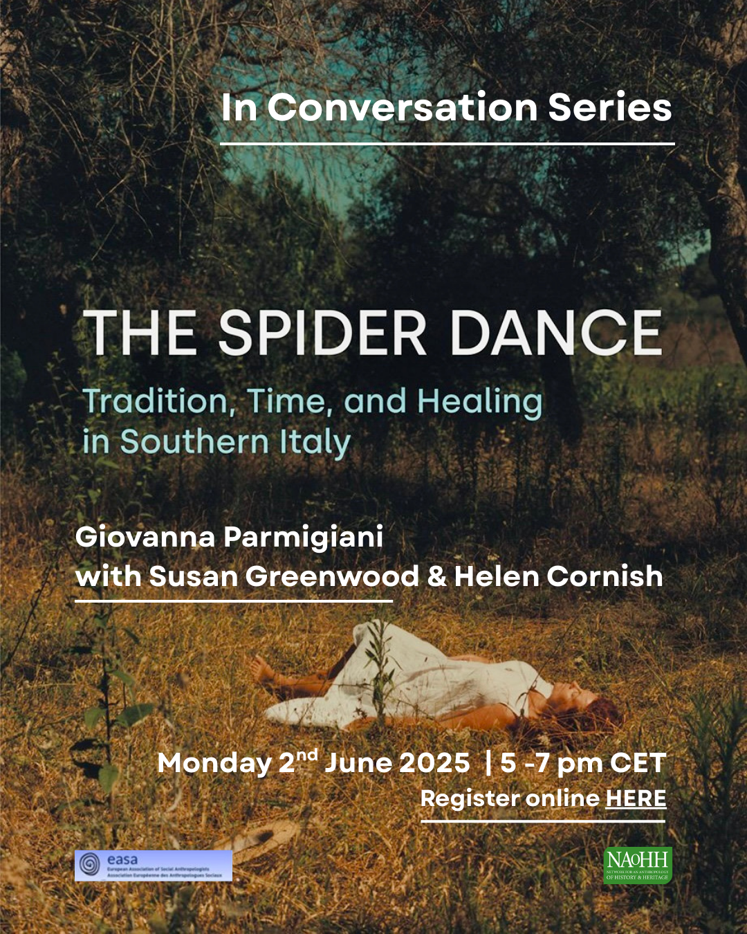 Poster for In Conversation on Spider Dance. Image is of the book cover.